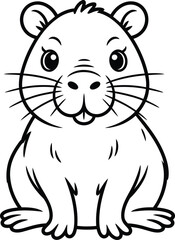 Obraz premium Cute cartoon guinea pig sitting on floor with big eyes and whiskers