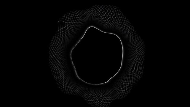 Bright 3d aura particle radiation energy sphere on black background. Abstract alien technology sphere, science, engineering, artificial intelligence slow motion