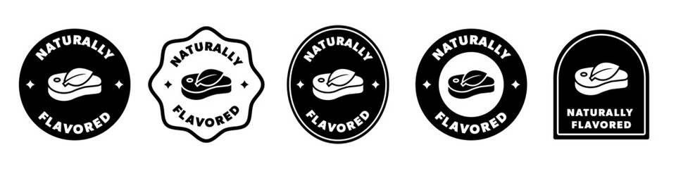 Obraz premium Naturally Flavored labels with meat and leaf icon. Vector food stickers.