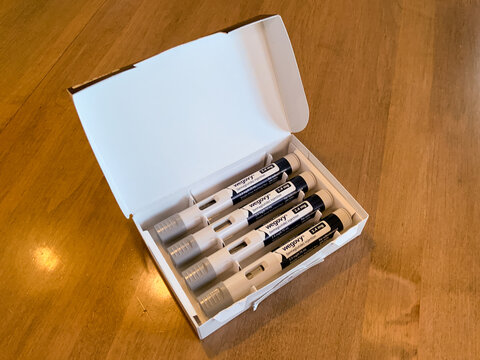St. Louis, MO &mdash; March 9, 2026: Wegovy (semaglutide) single-dose injection pens in packaging used for prescription weight loss treatment and diabetes-related metabolic therapy.