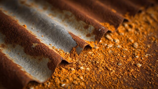 torn corrugated iron eet heavy rust and oxidized edges arp jagged metal contrasting with granu