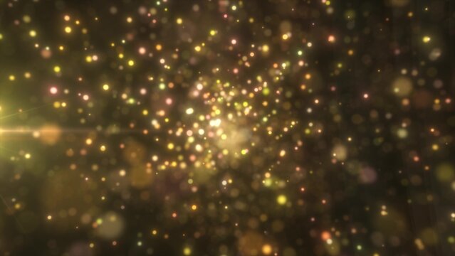 Gold and warm-toned bokeh lights create a magical and festive ef