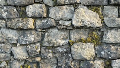 Textured stone wall background with moss highlighting the natural beauty of aged stones and rustic charm