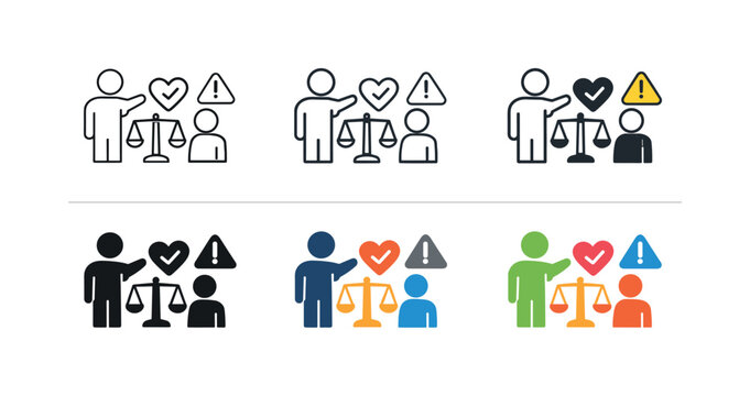 Values education icon depicting a teacher guiding a student with abstract symbols of morality, ethics, and responsible behavior
