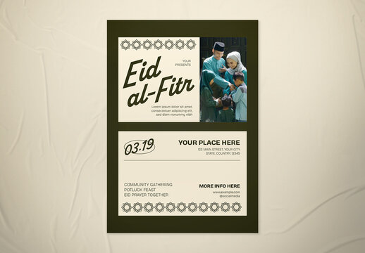 Olive Green & Ivory Rustic Eid Al-Fitr Flyer