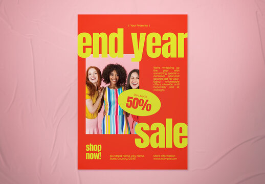 Orange & Yellow Bold Minimalism End Year Sale Flyer