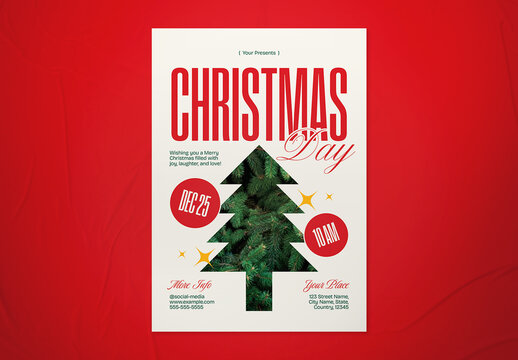 Red & Cream Bold Minimalism Christmas Day Flyer