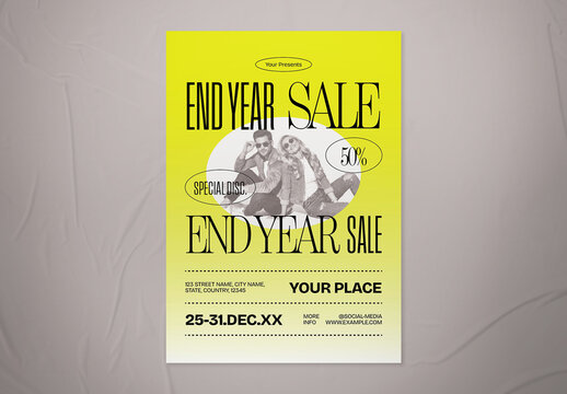 Yellow & Black Gradient Minimalist End Year Sale Flyer