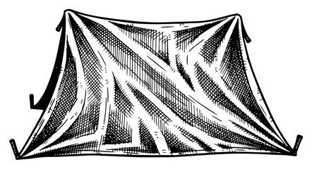 Vintage hand drawn tent illustration in woodcut style for camping and outdoor adventure © Logan