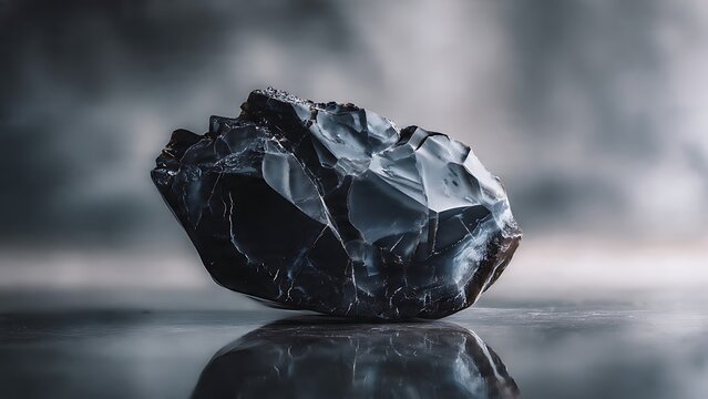 smooth polished black obsidian one subtle curved conchoidal actures soft box reflection wrappi