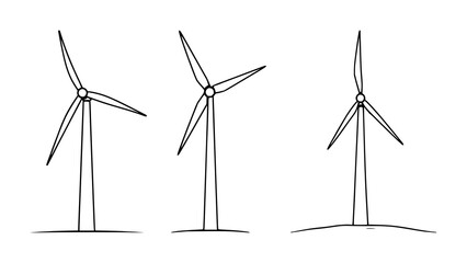 Wind turbine set with modern flat art design featuring green energy, renewable power, sustainable technology with clean lines and white background