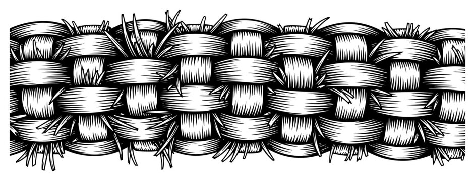 Thick woven basket weave pattern border in hand drawn vintage engraving style