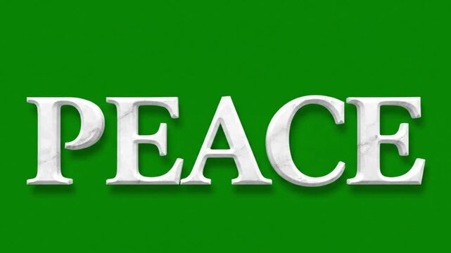 3D White Stone Peace Word Text Typography Animation Isolated On Green Screen