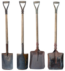 Old shovel and spade covered with rust on an isolated background. © Piotr