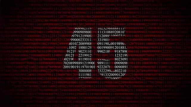 Digital code stream digital data stream with red '45' - technology, binary and code