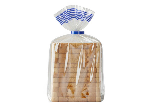 Packaged loaf of bread in clear plastic wrapping isolated on transparent background