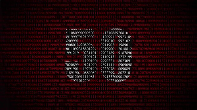 Digital code stream digital data stream with red '50' - technology, binary and code