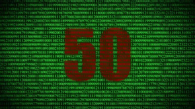 Red number 50 symbol on green digital matrix code, tech and data concept