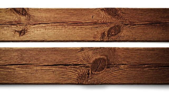 A close-up view of rustic wooden planks on a white background