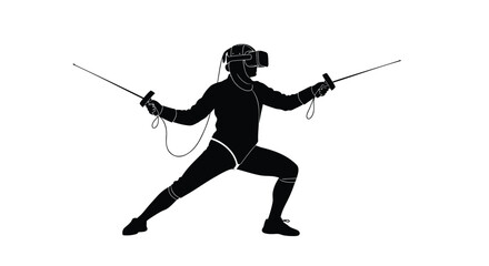 Vector silhouette of a fencer in action with VR headset