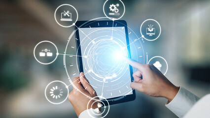 Obraz premium The concept of a software update ensures system security and performance. This maintenance process is vital for applying patches, improving the entire software update cycle. Gist