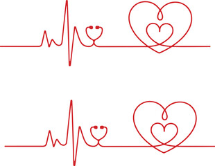Heartbeat ECG line icon set with healthy and abnormal cardiac rhythm vector.