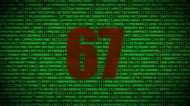 67 number with Green digital binary code matrix with abstract technology concept.