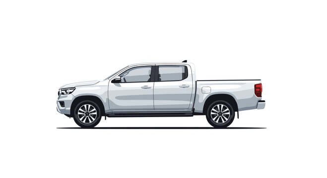 A bright white four-door pickup truck with a spacious cargo bed is parked in a clean side profile view against a plain white background.