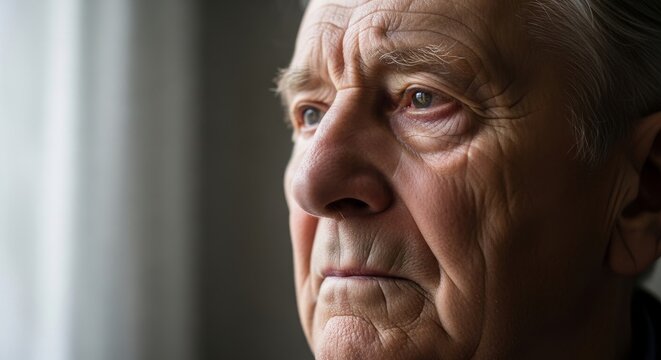 Elderly Man's Face Deeply Lined with Sorrow