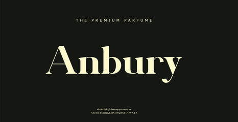 Obraz premium Luxury perfume branding with elegant Anbury logo on black background