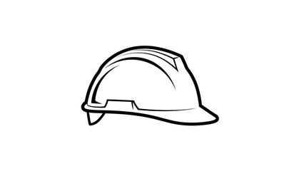 Simple black and white outline icon representing a hard hat for construction safety and industrial work equipment illustration.