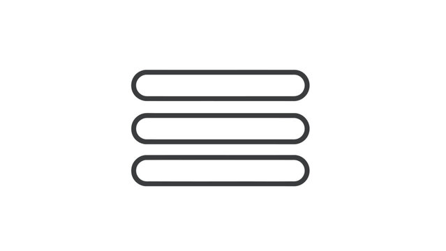 Simple black line icon representing a hamburger menu interface element for mobile application navigation design.