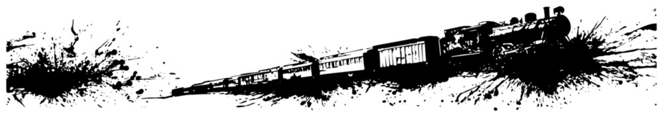 Vintage steam locomotive train moving fast with artistic ink splatter trails © UrbanDruid
