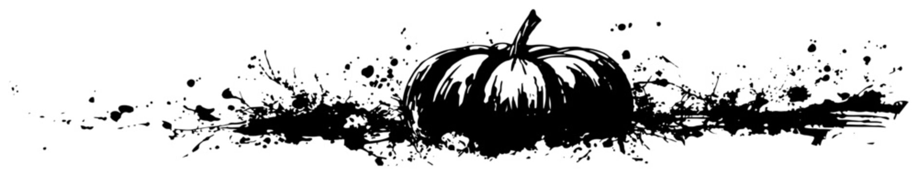 Single autumn pumpkin illustration with expressive black ink splatters and grunge texture