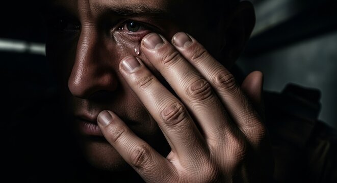 Man Wiping Away a Tear in Sadness