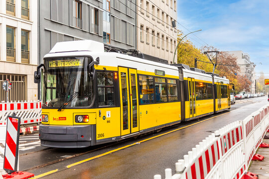 yellow streetcar M8 direction Ahrensfelde in Berlin