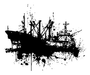 Industrial cargo ship vessel in artistic black ink splatter and grunge style © UrbanDruid