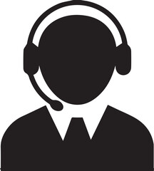 Customer Service Support Agent with Headset Icon &ndash; Black Silhouette Call Center Operator Vector