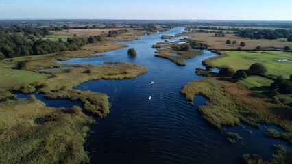 Fototapeta premium Beautiful, isolated, serene, unpopulated landscape showcasing Norfolk Broads – Flat wetlands and rivers