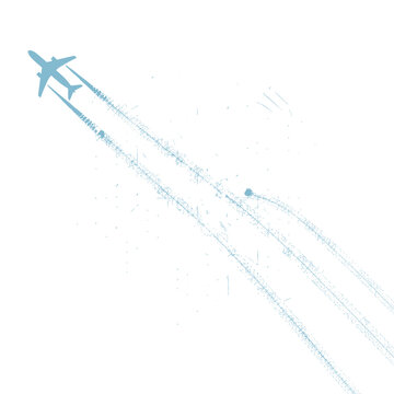 Airplane leaving blue contrails forming geometric grid pattern
