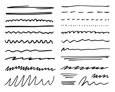 Line divider set, stripe underline dotted dividers doodle sketch lines illustration elements vector