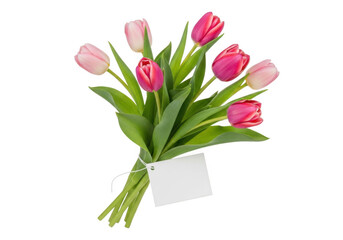 Fototapeta premium A bouquet of pink tulips in a white vase isolated on transparent background