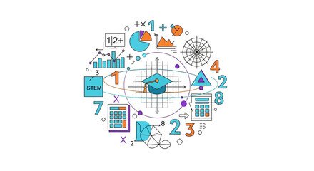 Obraz premium Colorful illustration of math symbols and shapes celebrating Math Day with a joyful and educational design