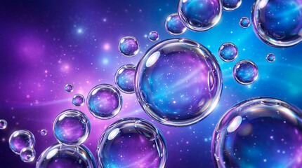 Fototapeta premium Bubbles containing galaxies floating in a cosmic universe