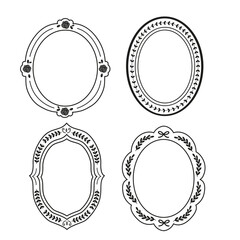 outline set of isolated oval frames with leaves and roses