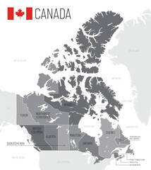 Naklejka premium Administrative map of Canada with provinces and territories, vector illustration