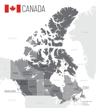 Administrative map of Canada with provinces and territories, vector illustration