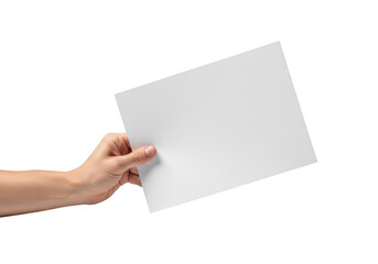 Fototapeta premium Hand holding a blank white card isolated on transparent background