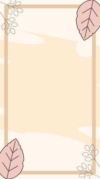 Seamless looping vertical autumn animation featuring copy space inside a frame border with gentle swaying brown leaves on corners, warm orange and cream tones for seasonal social media
