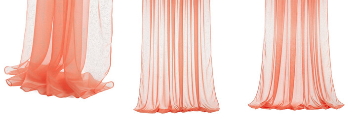 Peach Sheer Curtains Set, Coral Voile Drapes, Elegant Window Covering, Interior Decoration Fabric, Isolated Realistic Textile, Soft Tulle Home Furnishing, PNG Asset © JFK KOO!